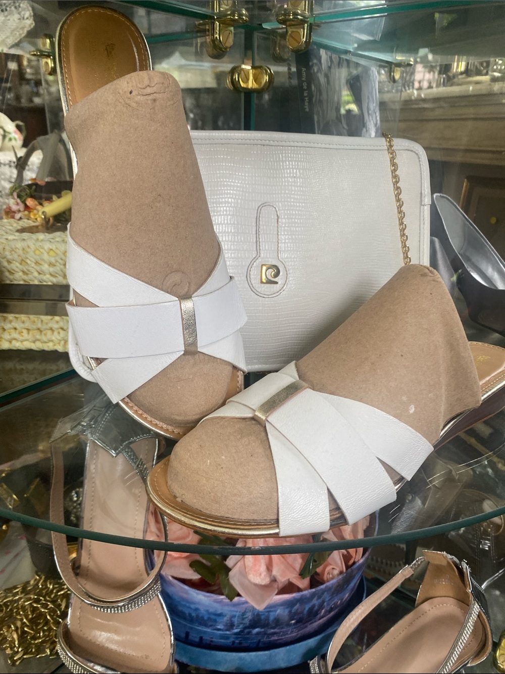 Coach White Crisscross Slide Mules with Metallic Accent